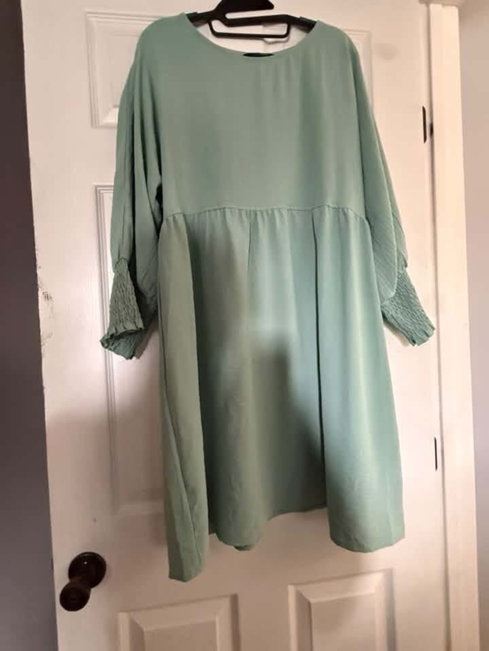 Light Mint Green Midi Dress with Smocked Sleeves